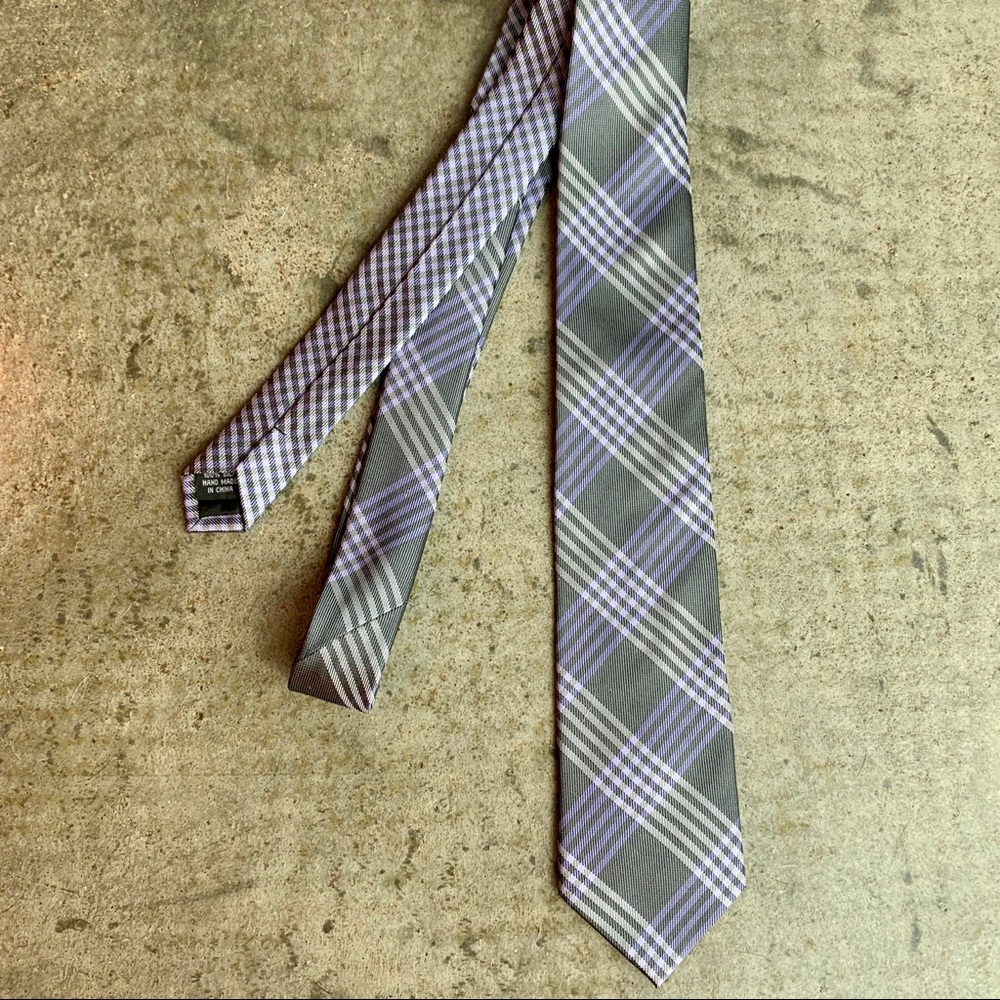 Egara purple & black plaid silk tie
